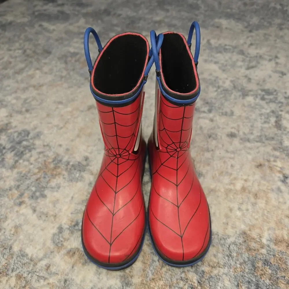 Marvel Boots Kids Size 13 Red Spider-Man Web Rain Waterproof Outdoor Pull On